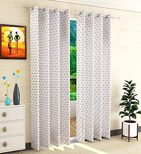 Image of Purav Light 7 Feet Blackout Curtains | Faux Silk Fabric| Thermal Insulated, Noise Reducting, Heavy Duty, Sun Blocking for Home Living Room & Bedroom, Eyelet Design| White Set of 2