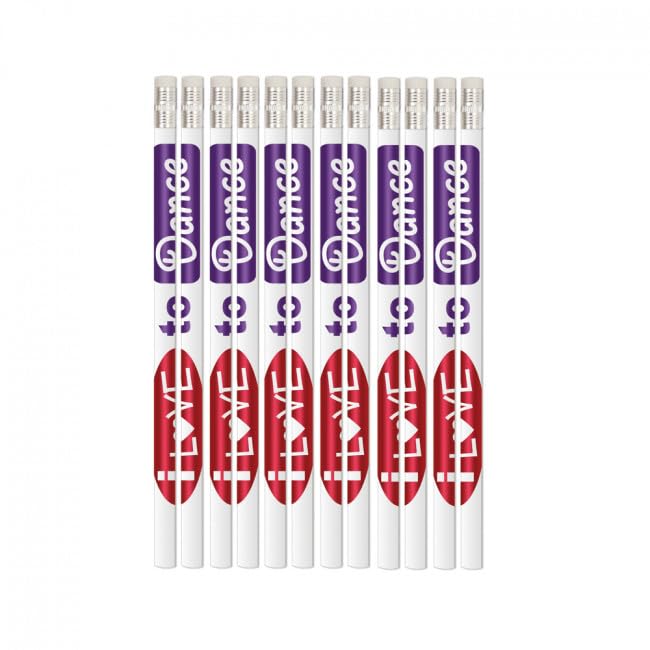 12 x I love to Dance HB Pencils with Erasers. Class Gift / Party Bag Filler