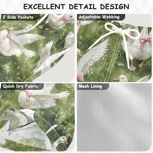 Pigsaly Boys' Swim Board Shorts Watercolor Pink Bows White Goose Boy's Swim Trunks Kids Swimwear S3