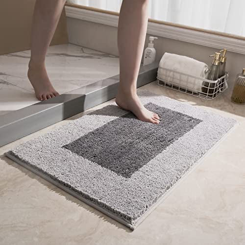BOBOM バスマット お風呂マット 北欧風 滑り止め 吸水 速乾 足ふきマット 丸洗い ふわふわ ソフトタッチ 抗菌 防臭 キッチン 玄関 ドア 浴室 洗面所(グレー+ダークグレー、40×60cm)