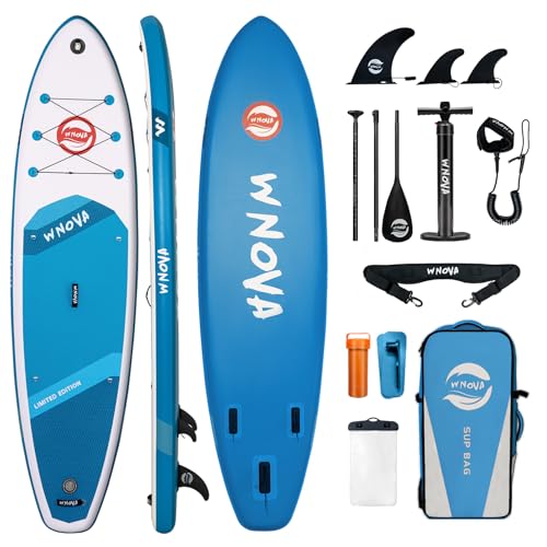 wnova 11' x 34" stand up inflatable paddle board with sup accessories and camera mount, ultra-light inflatable paddleboard, extra wide blow up paddle boards for adults, youth, beginners, blue ocean wnova11' x34"