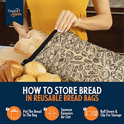 Think4Earth - 2 Packs Bread Bags, Bread Bags For Homemade Bread Loaf, Freezer Bread Storage Bag, Bread Container, Reusable Food Storage Bag, Large Bread Bags For Homemade Bread With Double Lining. (Brown) #TOP4