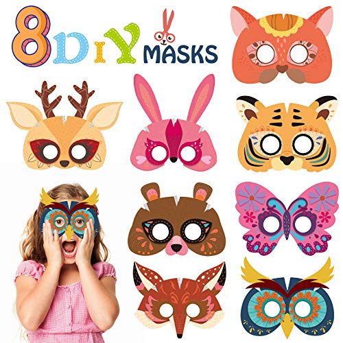 Animal Masks for Kids Felt Masks Party Mask Forest Animal Mask Craft Kit with 8 Pieces 3D Different Animal Face for Christmas Birthday Animal Theme Party DIY Animal Mask Party Supplies for Kids Boys Girls