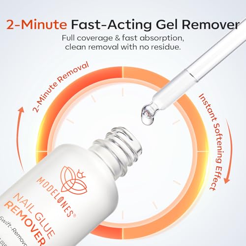 Image of modelones 30ml Nail Glue Remover for Press On Nails, Upgrade Clear Stick On Nails Remover for Acrylic Tips, Nail Polish Remover with Wood Stick