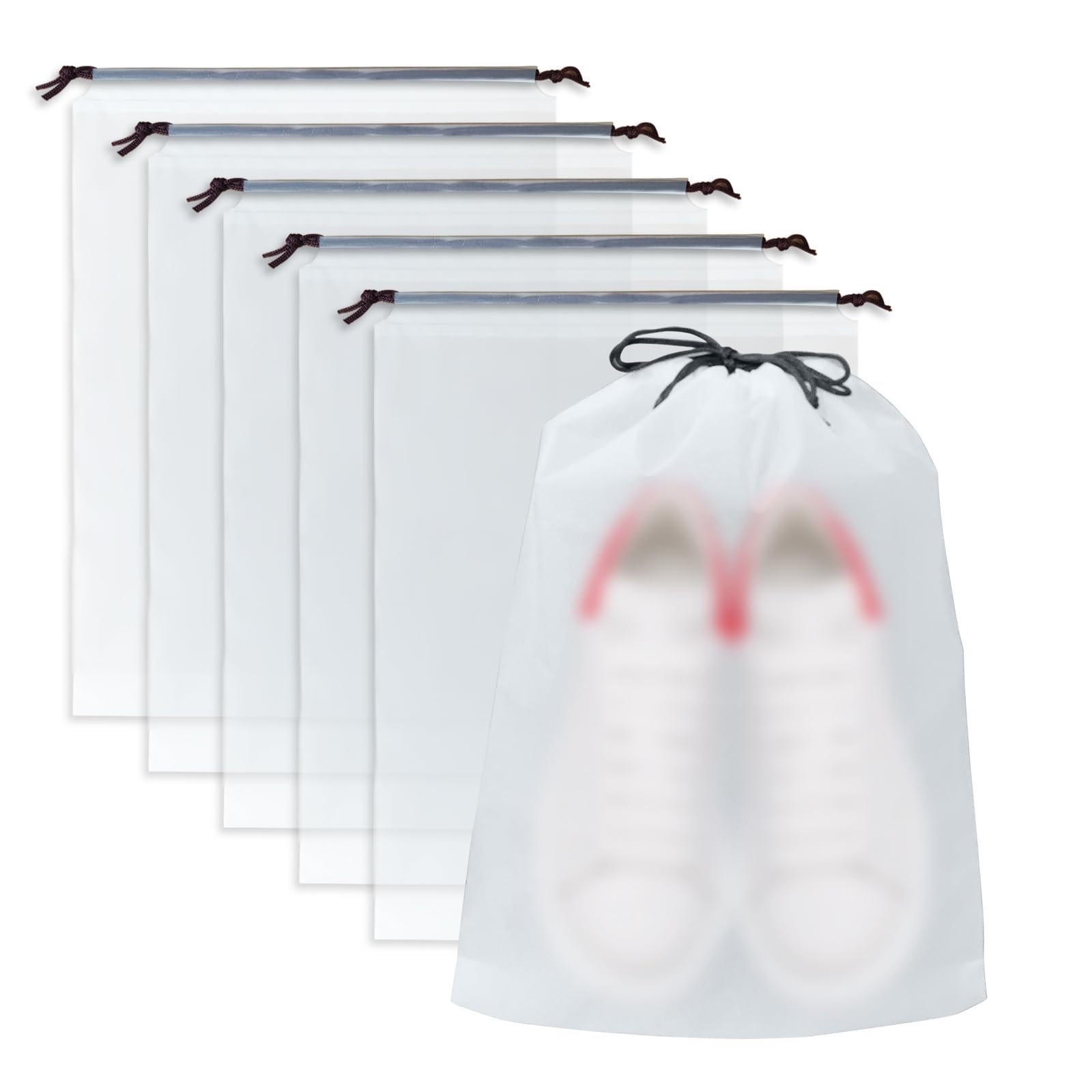 AjedrmyShoe Bags for Travel, 15.7" x 11.8" Clear Drawstring Travel Shoe Bags for Packing, Large Waterproof Portable Drawstring Travel Bag for Shoes, Storage Bag Travel Essentials for Men and Women, 5 Pack