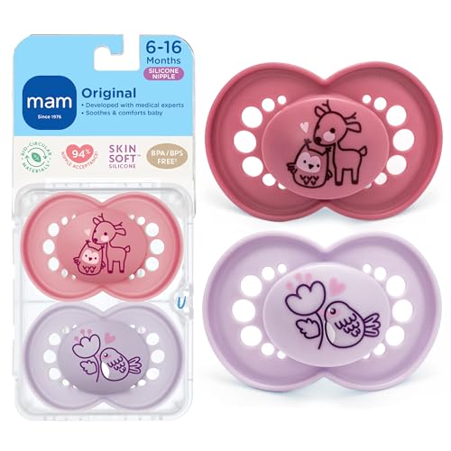 Image of MAM Original Matte Baby Pacifiers 6-16 Months, Binky for Newborn Babies, BPA-Free Skin Soft Silicone Nipple, Easy to Clean, Developed with Medical Experts, 2 Count, With Sterilizer Case Made in Europe