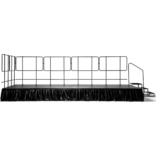 8'x16' MyStage Portable Stage With 8 Decks, 5 Railings, 1 Stairs, 3 Skirts - Portable, Folding Lightweight Aluminum Performance Deck With Adjustable Height 17"-28" - US Patented Design