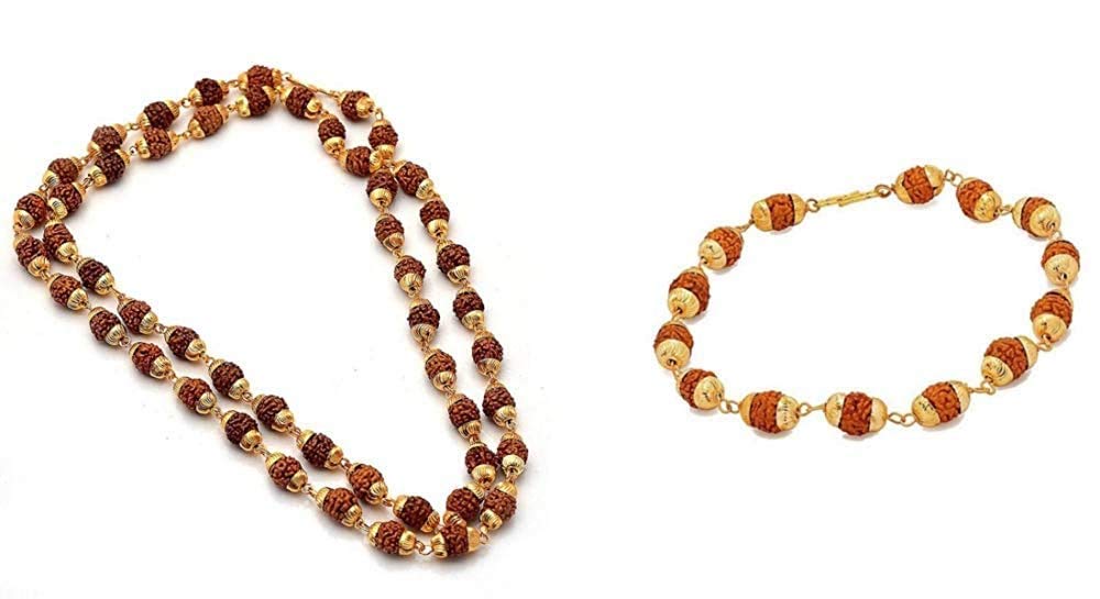 RUDRADIVINE rudraksha mala and rudraksha bracelet combo designed in metal golden cap made with 5 mukhi rudraksha small beads (B08BKRTFL1) Amazon Price History, Amazon Price Tracker