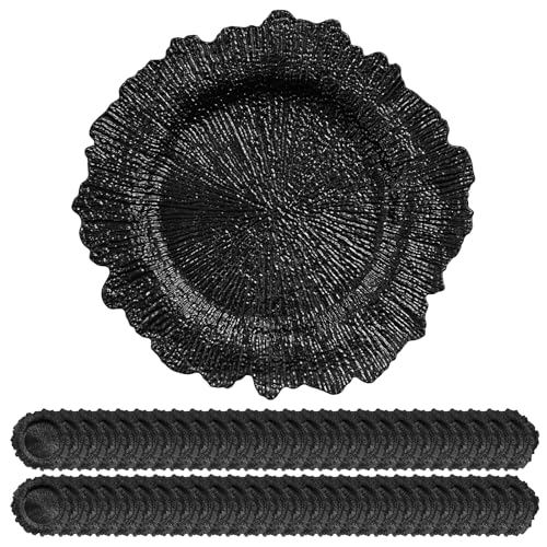 YJYQHYX 50 Pack Black Charger Plates Bulk, 13