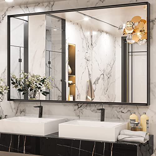 Image of Keonjinn 60x36 Inch Black Bathroom Mirror for Over Sink, Rectangular