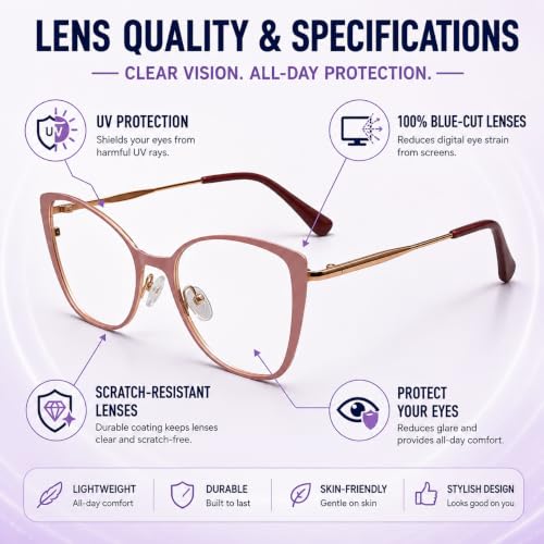 Image of LensKandy | Cat Eye Computer Glasses for Women | Zero Power Blue Light Blocking | 100% UV Protection | Medium size | For Daily works : Laptop, Mobile, Gaming, Office | LKM0002