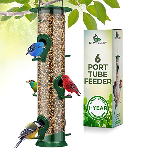 Tube Bird Feeders For Outside - 6 Port Bird Feeders For Outdoors Hanging, Great Gifts For Mom, Gifts For Dad, Gifts For Grandma, Grandpa Gift, Weatherproof & Water Resistant #TOP16