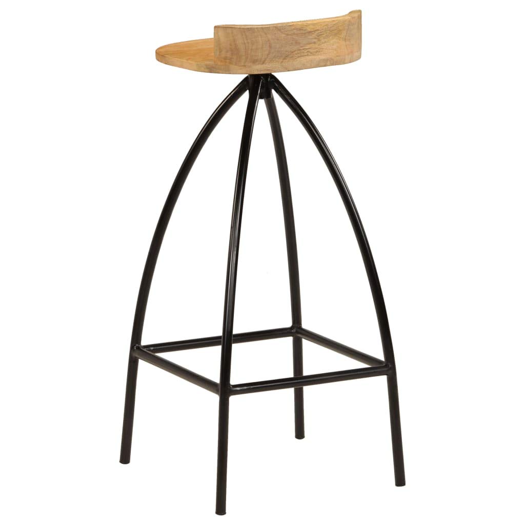 Taboret barowy 2 szt. lite drewno mango z oparciem i podnóżkiem, taboret kuchenny z drewna i metalu, stabilne stołki do jadalni, baru, ladu, wzornictwo przemysłowe, 40 x 40 x 82 cm