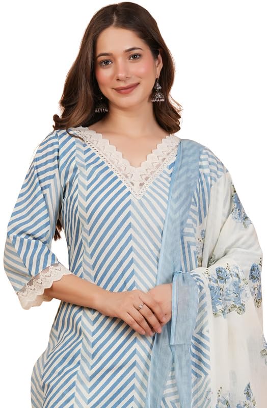 Image of rytras Women Pure Cotton Printed Straight Kurta Set with Palazzo pants & dupatta|Ethnic wear|Kurti Suit Set for Women