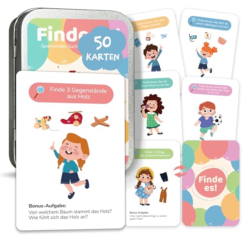 BIROYAL Finde es Suchspiel | 50 Entdeckerkarten Kinder | Indoor Schatzsuche für Mädchen & Junge ab 4, 5, 6, 7, 8 Jahre | Lernspiel Spiele & Geschenk für Kinder | Indoor Kinderspiele für Schlechtwetter