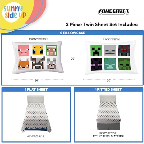 Image of Sunny Side Up Minecraft Creeper & Animals Twin Sheet Set - 3 Piece Kids Bedding Set Includes Pillow Cover - Super Soft Microfiber Sheets