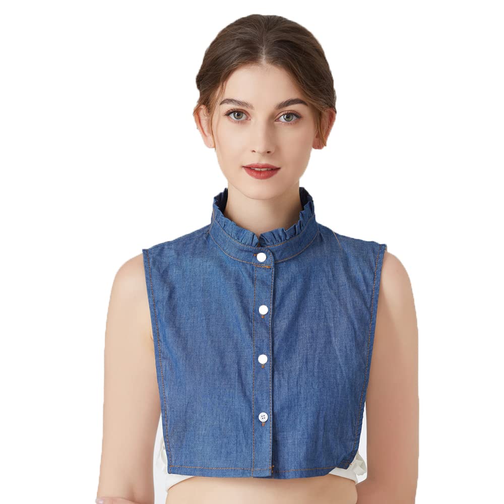 Elegtiskas Women’s Detachable Half Shirt Blouse Collar Dickey Fake False Collar Blue Denim