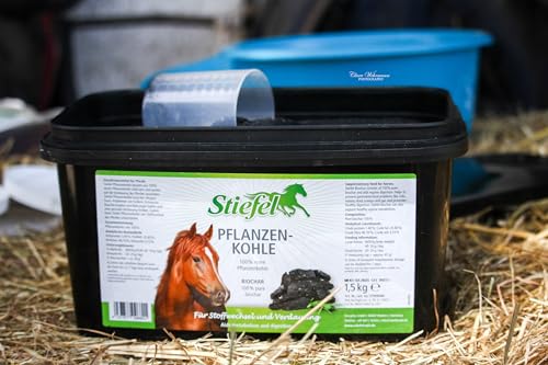 Stiefel Pflanzenkohle für Pferde, 100% Reine Pflanzenkohle zur Unterstützung des Magen-Darm-Trakts, für den Stoffwechsel, 1,5kg