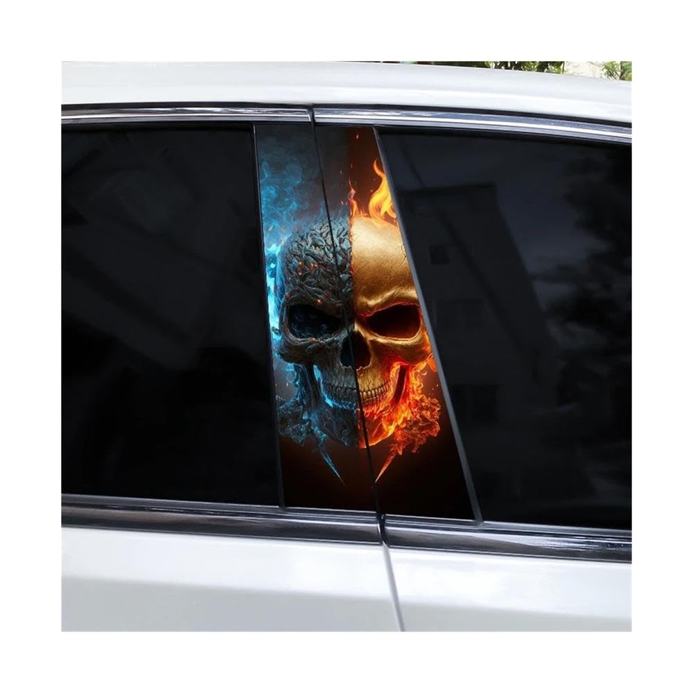 Bertdcx D 2Pcs Smoking Skull Car B Pillar Waterproof Ecal Iy Car Oor Pillar Vinyl Sticker Auto Parts(D)
