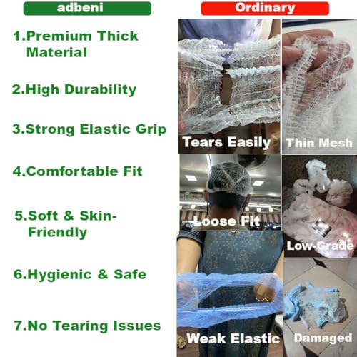 Image of ADBENI Premium Disposable Bouffant Cap & Clear Plastic Gloves Combo | Non Woven Hair Net + Transparent Gloves | For Food Handling, Kitchen, Salon, Spa, Industries, Home & Professional Use