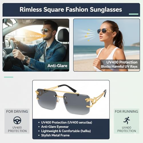 Image of Honey Singh & Mc Stan Vintage Rimless Square Sun Glasses UV Protection Men's & Women's Shade Trendy Metal Frameless.