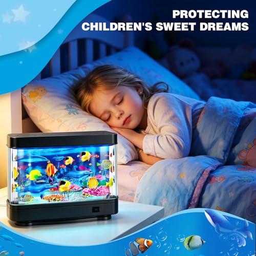 Image of DoubleCare Fake Fish Tank,Virtual Ocean Moving Fish lamp,Fake Aquarium Decor,Realistic Artificial Aquarium Decorations for Bedroom & Office（Black）