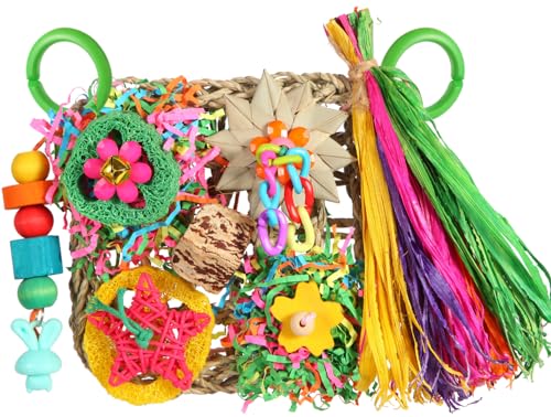 Bird toys, Parakeet Toys Bird Foraging Toys Grass Mat Climbing Wall for Parakeet,Parrot,Cockatiel,Conure,Lovebird,Budgie Cage Small to Medium Birds (warm sun)