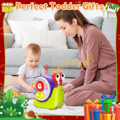 Ciesa 3 in 1 Musical Toddler Toys for 1-3 Year Old, Pull Along Snail Toy with Baby Piano and Light Up Drum Set, Early Learning Developmental Toys, Sensory Baby Toys and Birthday Gifts for Toddlers - image 9