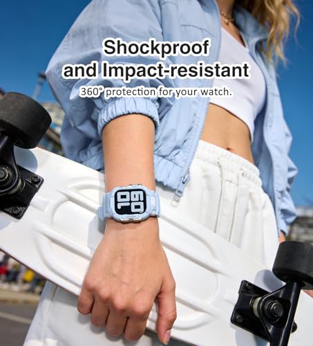 Image of ULTIMAL Rugged Band Compatible with Apple Watch Band 42mm Series 11 /10 with Case, Military-Grade Shockproof Strap for iWatch with Bumper Case Cover Men Women(Blue)