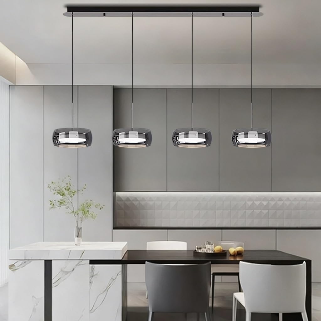 Lampadario Contemporanea A LED Lampada A Sospensione In Vetro Fumé Lampadario In Stile Industriale Lampada Da Pranzo Sospesa Regolabile In Altezza Adatta Per Soggiorno Cucina Camera Da Letto(A4)