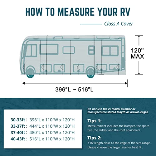 King Bird Upgraded Class A Rv Cover, Extra-Thick 5 Layers Anti-Uv Top Panel, Durable Camper Cover, Fits 37'- 40' Motorhome -Breathable, Water-Proof, Rip-Stop With 2Pcs Extra Straps & 4 Tire Covers #TOP6