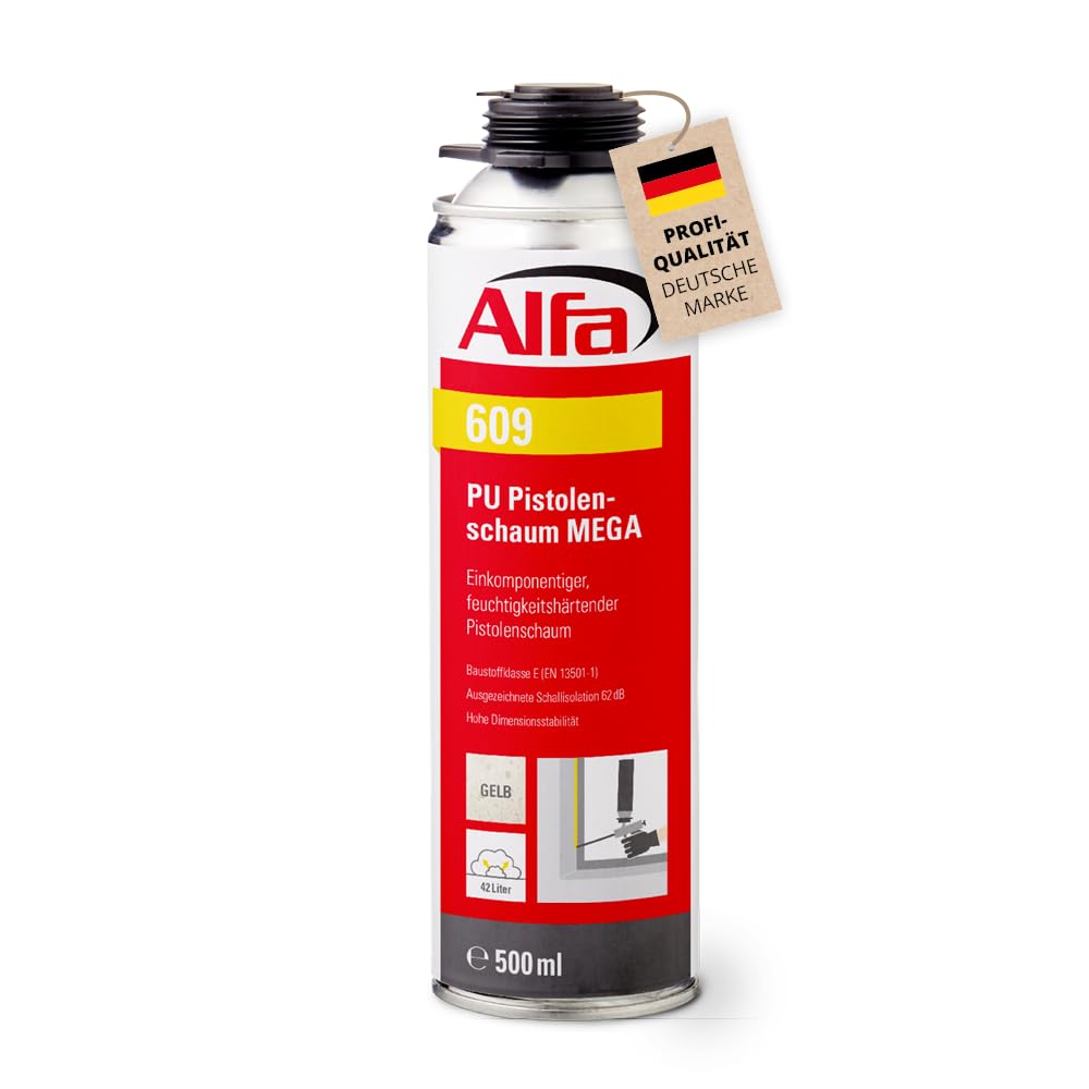 4x Alfa PU 1K Pistolenschaum grau in praktischer 500 ml Dose einkomponentiger feuchtigkeitshärtender Montageschaum