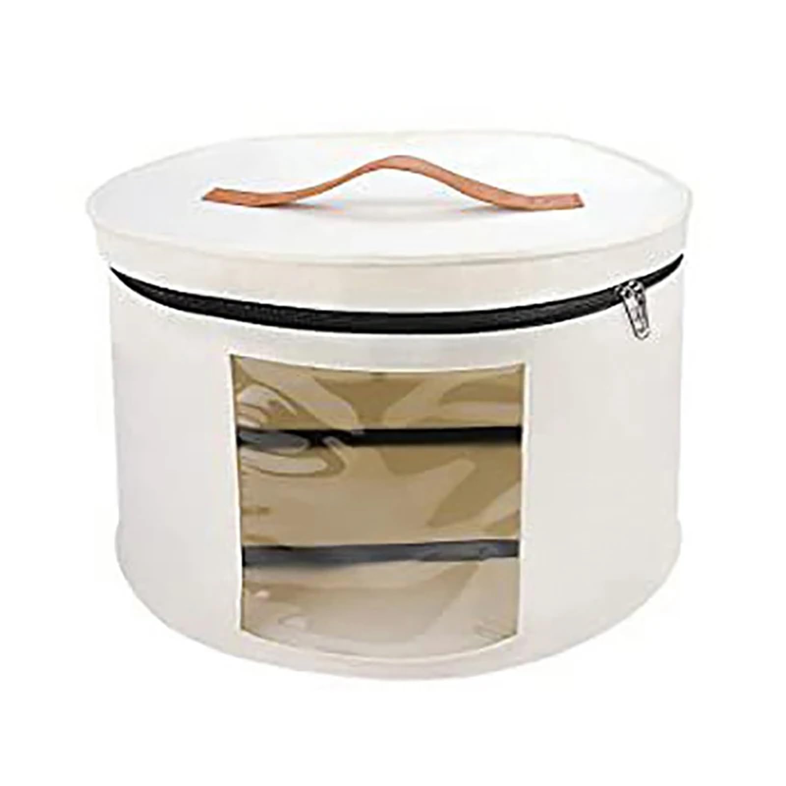 YUSUZH Hat Storage Box Case Household Round Felt Hats Bucket Clothes Organizers With Zippered Lid Travel Bags for Closet or Travel(Beige)