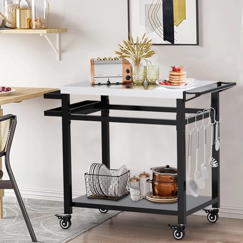 Image of 20 inchx 32 inch Grill Table with Double-Shelf, Stainless Steel Grill Cart, Multifunctional Food Prep and Pizza Oven Table for Ninja Grill, Blackstone Griddle 17 inch /22 inch