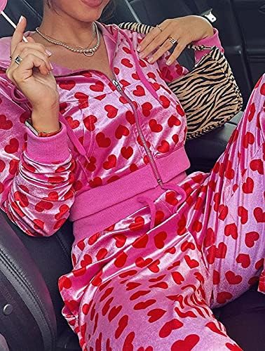 Women Pink Heart Print Zip Up Y2K 