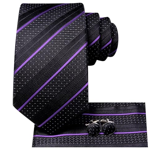 Image of Hi-Tie Men Ties Sets Silk Stripe Paisley Necktie Pocket Square Cufflinks for Business Wedding