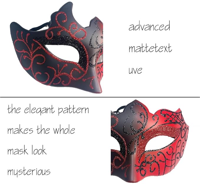 MZinge Masquerade Mask for Couple Men Venetian Mask for Halloween Lace Masque Costume Eyemask Party Prom Ball Mardi Gras (RED) - Image 3