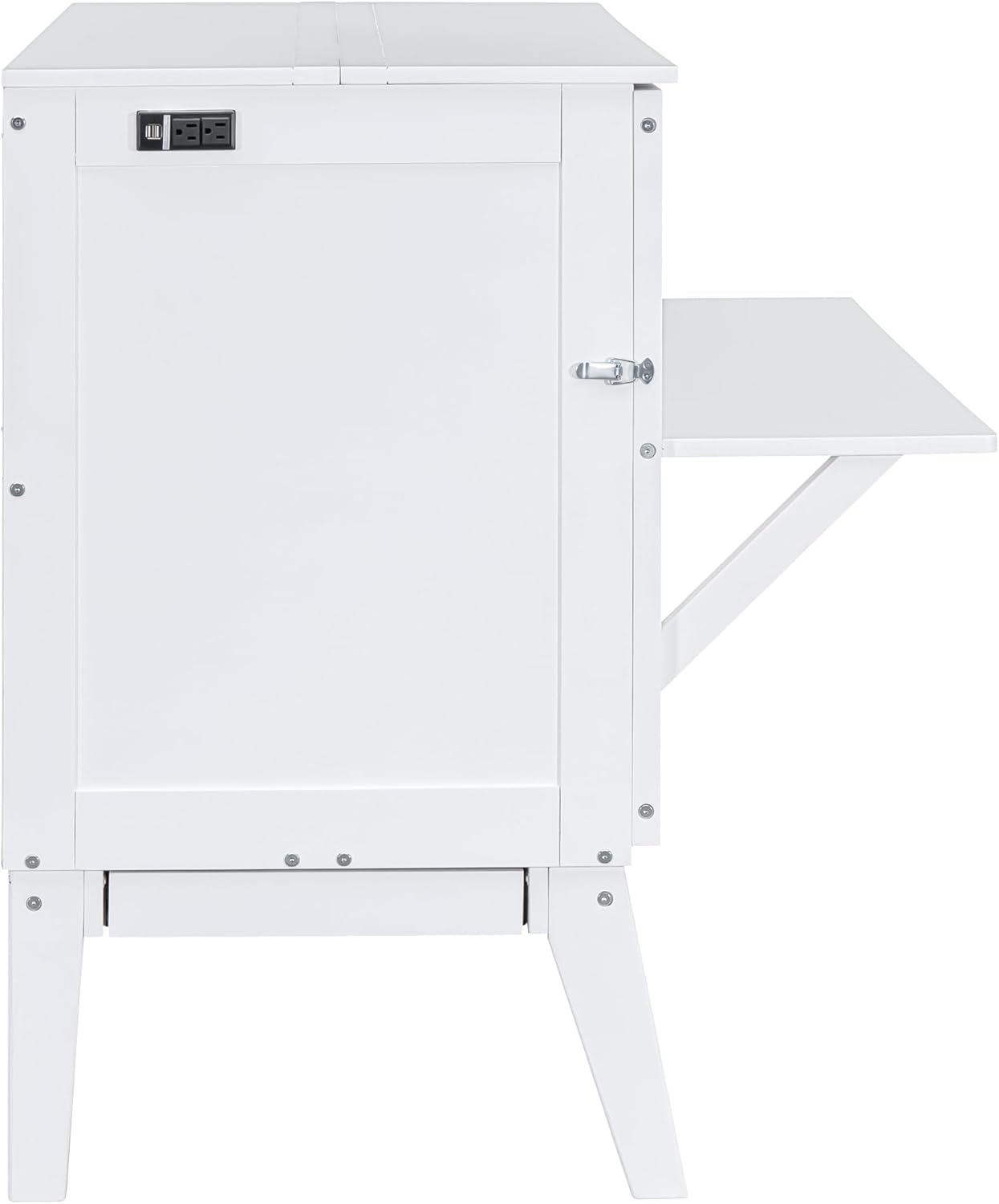 Full Size Murphy Bed Chest, Wood Murphy Bed Frame with Movable Shelves and USB Port, Mobile Versatile Chest Bed Folding Bed for Bedroom Furniture, Foldable Platform Bed Folded into Cabinet (White)