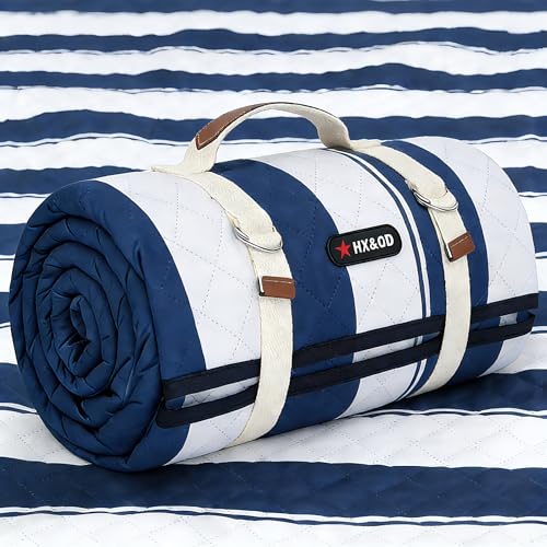 HX&OD Outdoor Picnic Blanket Extra Large, 80”x80” Waterproof Picnic Mat Foldable Camping Blanket Portable with Carry Strap for Beach Mat (bule)