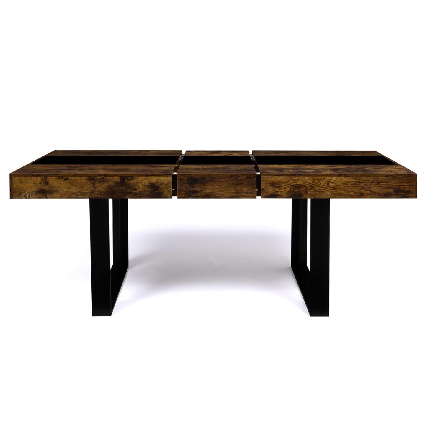 IDMarket - Table à Manger Extensible Rectangle Phoenix 4-8 Personnes Bois Effet Vieilli et Noir Bande Centrale Noire 160-200 cm