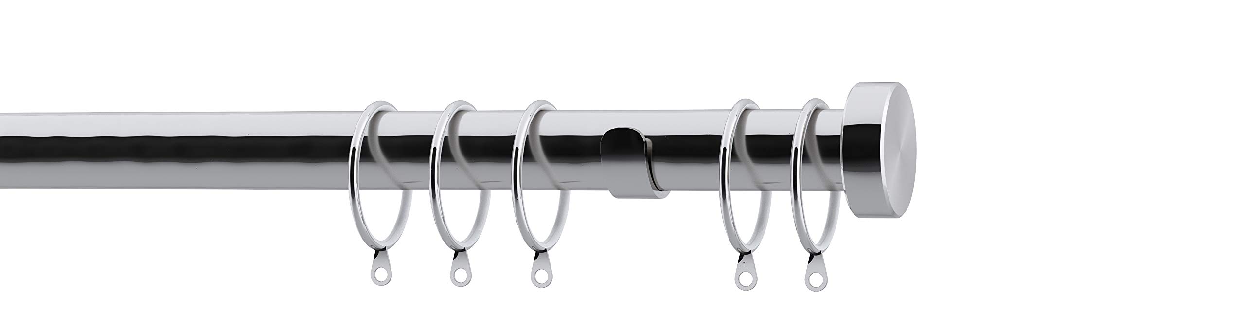 Speedy 28mm Stud End Cap Fixed Complete Curtain Pole Set, Chrome, 125cm
