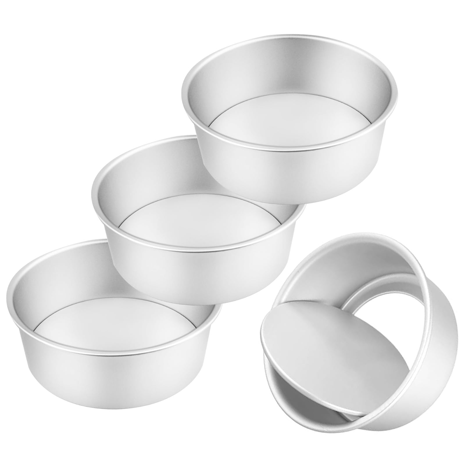 Woobroo 8 Inch Cake Tin, Set of 4 Anodized Aluminium Round Cake Pan with Removable Loose Base, Deep Sponge Mould for Traditional Baking, Birthdays & Celebrations