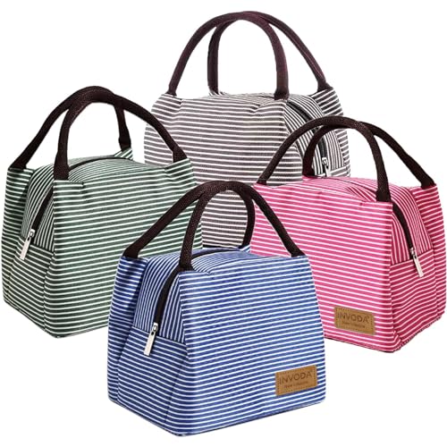 Insulated 4PCS Lunch Organizer Bag Set with Zip Closure, Foldable Lunch Tote - Reusable Picnic Cooler for Men & Women