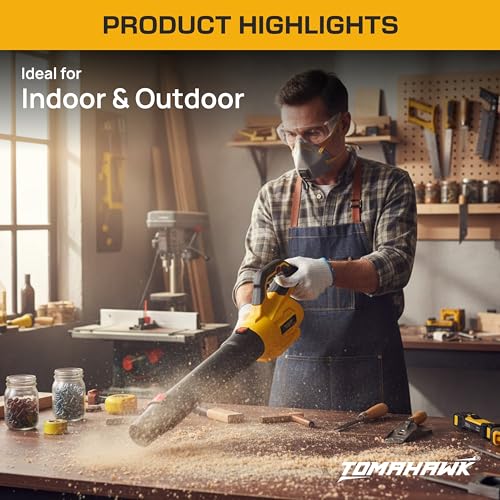 Image of TOMAHAWK BLB-8130 | 20V Brushless Cordless Leaf Blower with 2x3.0Ah Batteries, 150 MPH Air Speed, 125 CFM Airflow, 4 Nozzles, Fast Charger & Carry Bag - Powerful Garden Cleaning Tool