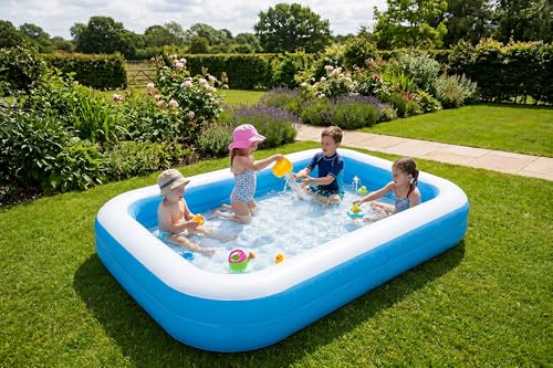 Image of 5.5 Feet Kids Inflatable Swimming Pool, Full-Sized Rectangular Bathtub for Backyard Garden | Summer Party Water Play Pool for Children & Toddlers | Heavy-Duty PVC (Multicolour) (5.5 Feet)