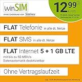 Handyvertrag winSIM LTE All 5 GB + 1 GB - monatlich kündbar (FLAT Internet 6 GB LTE mit max. 50 MBit/s mit deaktivierbarer Datenautomatik, Flat Telefonie, Flat SMS und EU-Ausland, 12,99 Euro/Monat)