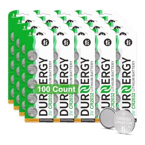 DURNERGY CR2032 Batteries, 100 Pack, CR2032 3v Lithium Battery, Key Fob Battery CR2032, CR2032 Battery for Car Remote Key, Compatible Apple Airtag Battery Replacement Cover