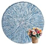 PEMAR 22' Round Mother of Pearl Extra Large Ottoman Tray with Raised Edge, Oversized Decorative Luxury Wooden Serving Tray for Food, Coffee Table, Breakfast in Bed (Blue Sunlight)