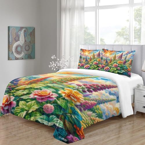 Housse de couette fleur 3D en microfibre douce avec fermeture
