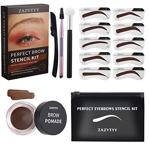 Eyebrow Stamp and Eyebrow Stencil Kit, Perfect Bushy Eyebrow Makeup Kit, Long Lasting Eyebrow Styling Pomade for Natural